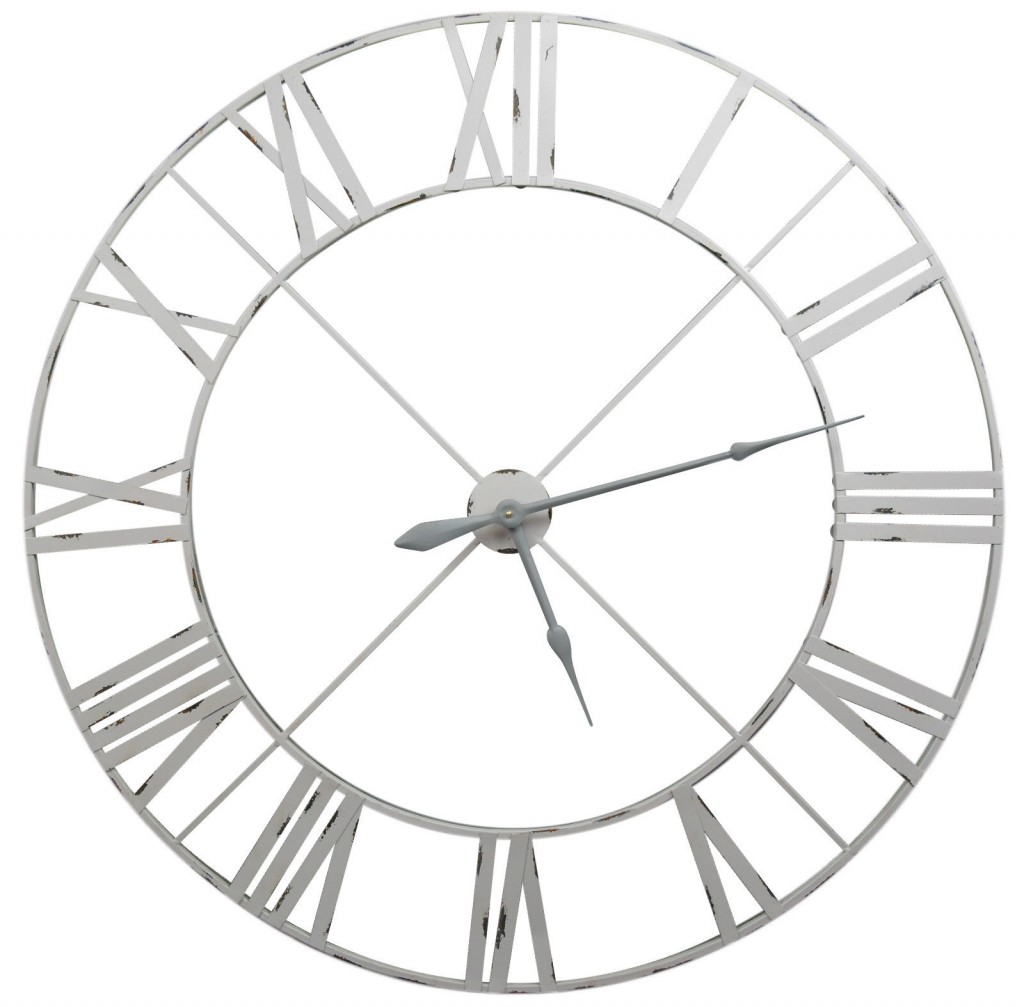 Extra Large Distressed Pale Grey Contemporary Skeleton Metal Wall Clock
