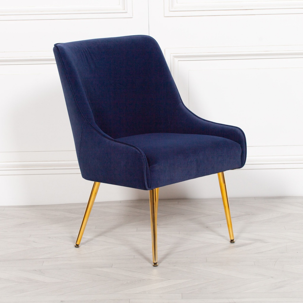 Aurelie Navy Blue Velvet Dining Chair with Gold Legs Furniture - La ...